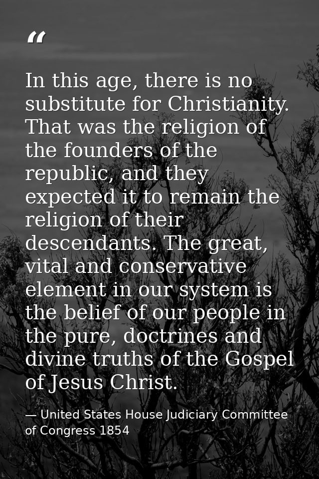 In this age, there is no substitute for Christianity. That was the religion of the founders of the republic, and they ex — United States House Judiciary Committee of Congress 1854