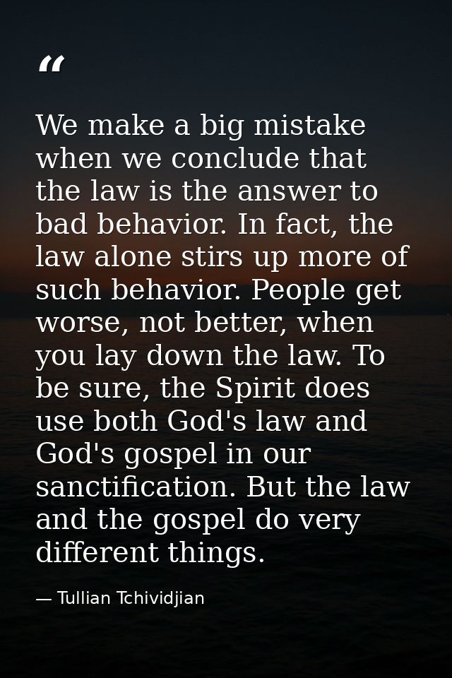We make a big mistake when we conclude that the law is the answer to bad behavior. In fact, the law alone stirs up more  — Tullian Tchividjian