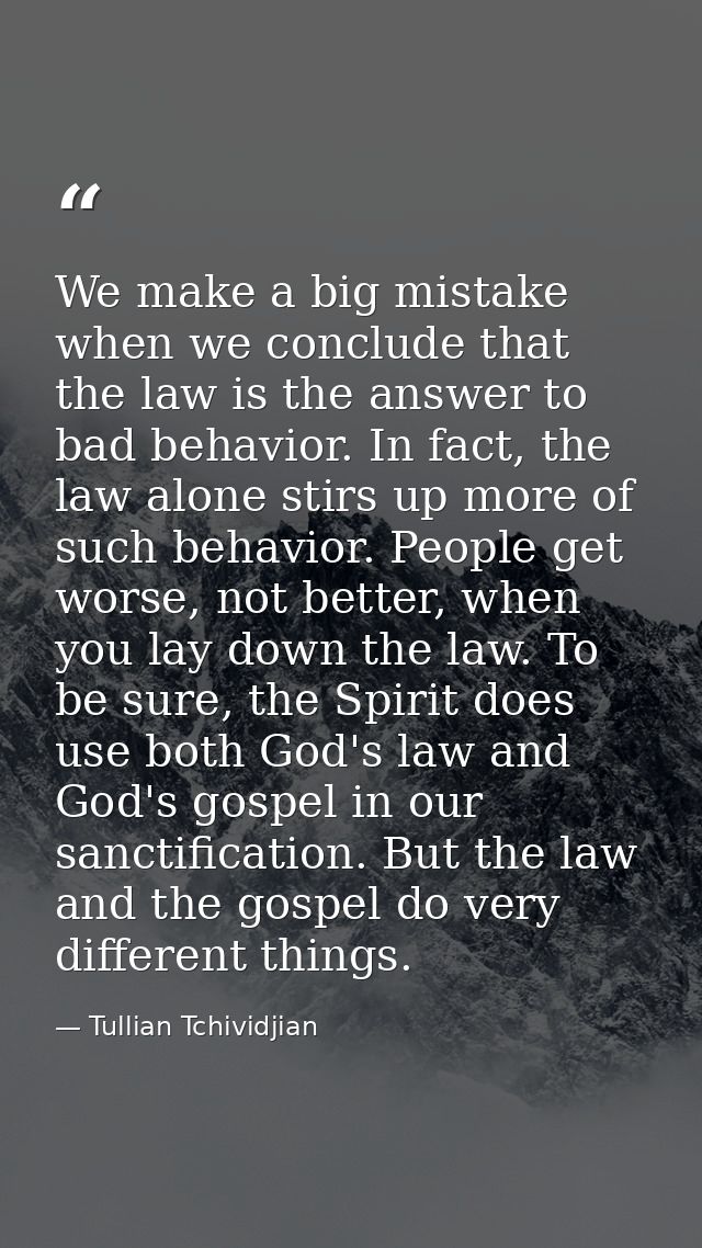 We make a big mistake when we conclude that the law is the answer to bad behavior. In fact, the law alone stirs up more  — Tullian Tchividjian