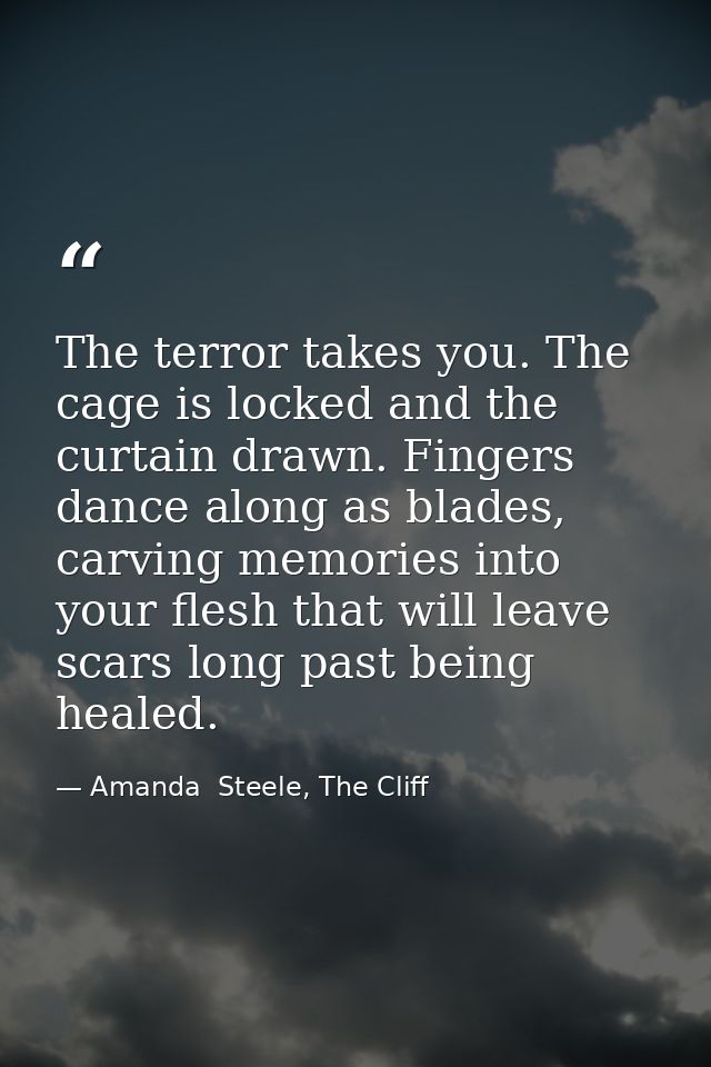 The terror takes you. The cage is locked and the curtain drawn. Fingers dance along as blades, carving memories into you — Amanda  Steele, The Cliff