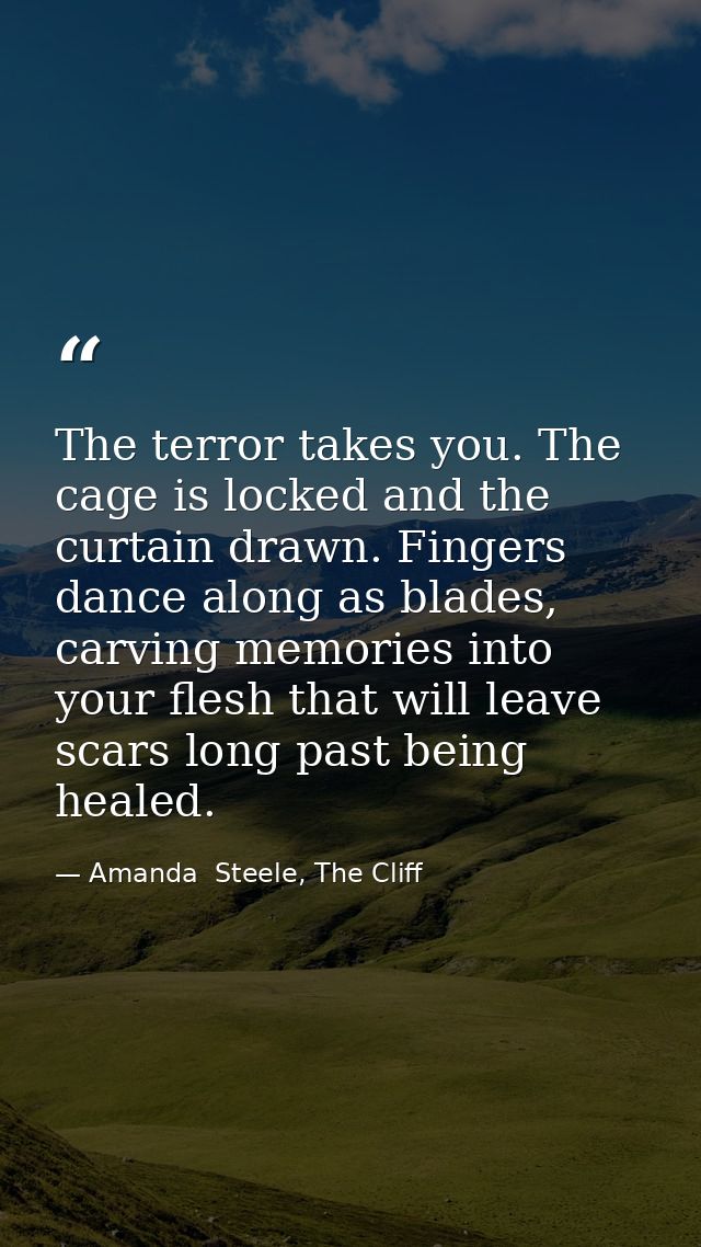 The terror takes you. The cage is locked and the curtain drawn. Fingers dance along as blades, carving memories into you — Amanda  Steele, The Cliff