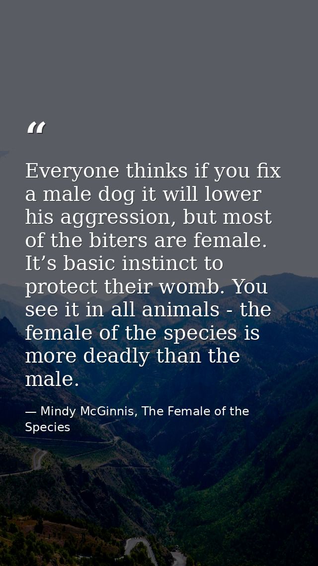 Everyone thinks if you fix a male dog it will lower his aggression, but most of the biters are female. It’s basic instin — Mindy McGinnis, The Female of the Species