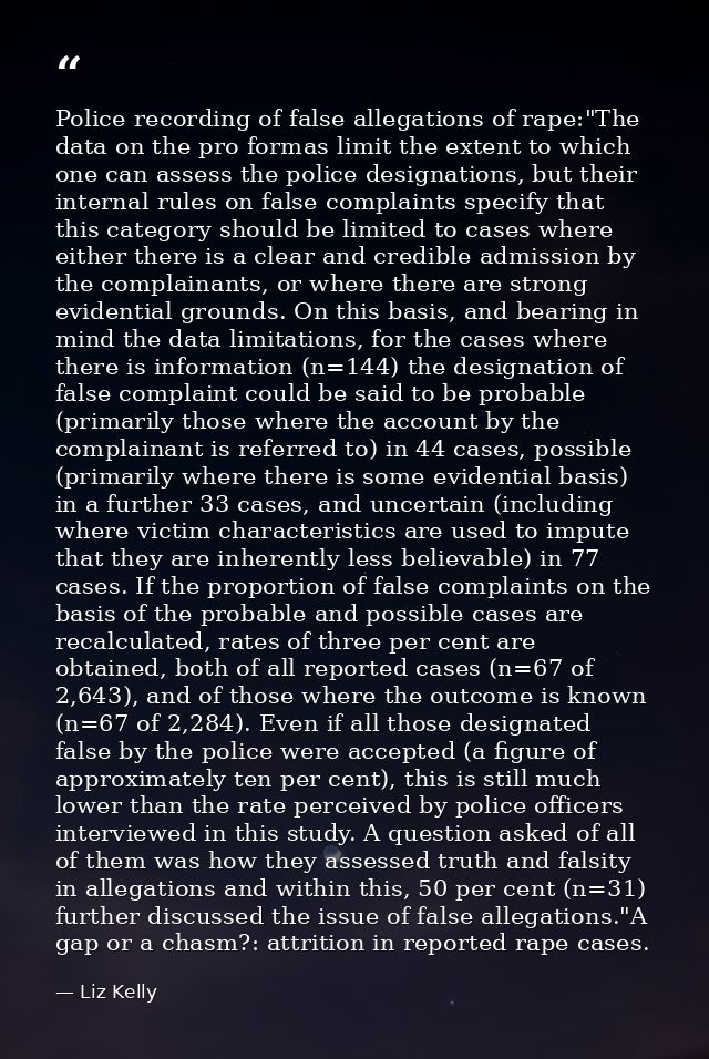Police recording of false allegations of rape:"The data on the pro formas limit the extent to which one can assess the p — Liz Kelly