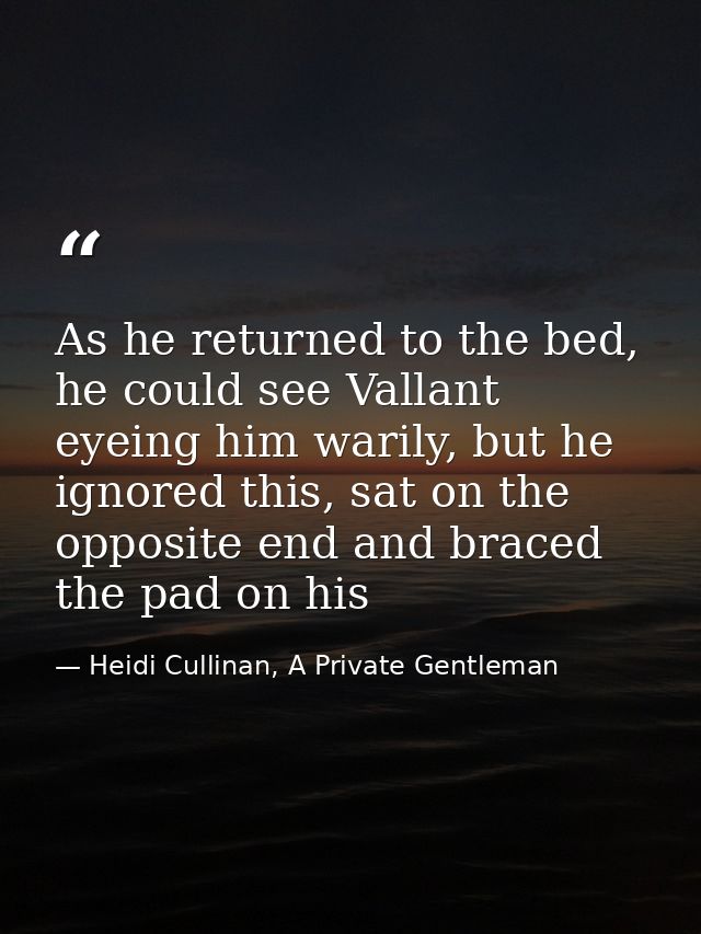 As he returned to the bed, he could see Vallant eyeing him warily, but he ignored this, sat on the opposite end and brac — Heidi Cullinan, A Private Gentleman