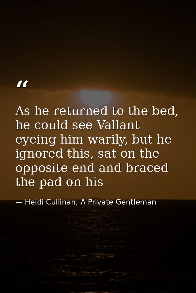 As he returned to the bed, he could see Vallant eyeing him warily, but he ignored this, sat on the opposite end and brac — Heidi Cullinan, A Private Gentleman