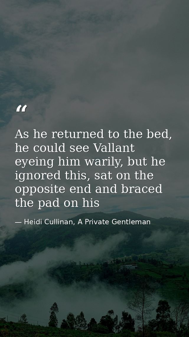 As he returned to the bed, he could see Vallant eyeing him warily, but he ignored this, sat on the opposite end and brac — Heidi Cullinan, A Private Gentleman