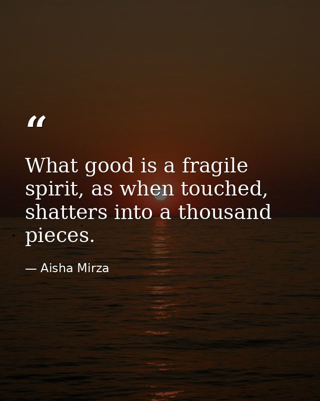 What good is a fragile spirit, as when touched, shatters into a thousand pieces. — Aisha Mirza