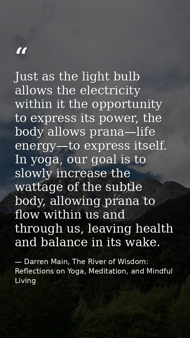 Just as the light bulb allows the electricity within it the opportunity to express its power, the body allows prana—life — Darren Main, The River of Wisdom: Reflections on Yoga, Meditation, and Mindful Living