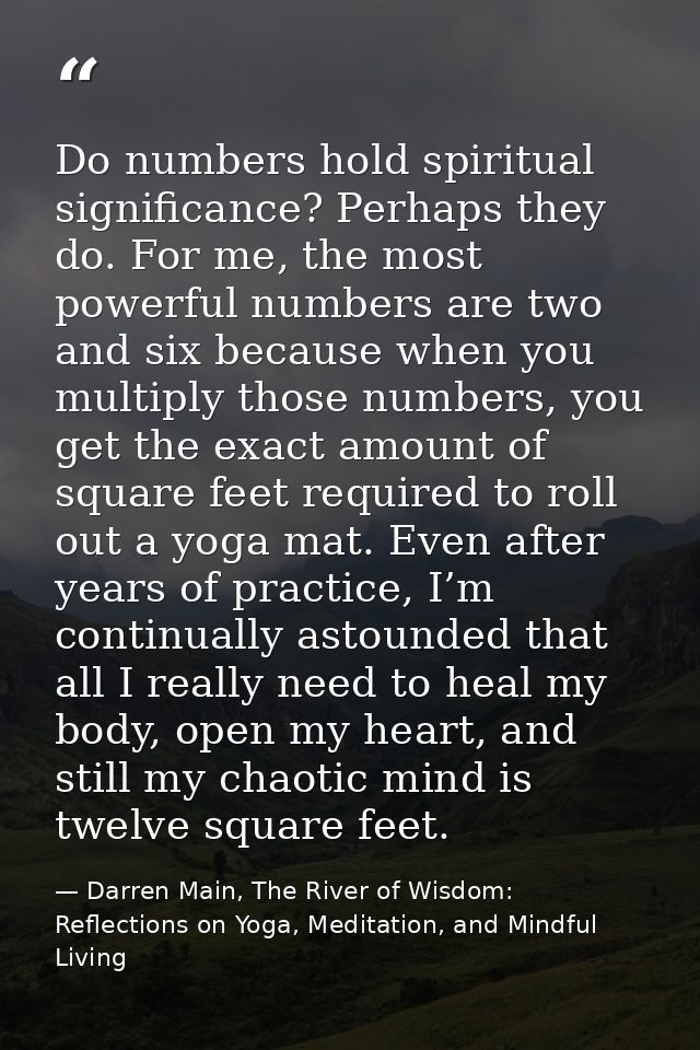 Do numbers hold spiritual significance? Perhaps they do. For me, the most powerful numbers are two and six because when  — Darren Main, The River of Wisdom: Reflections on Yoga, Meditation, and Mindful Living