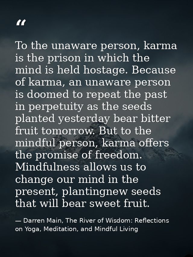 To the unaware person, karma is the prison in which the mind is held hostage. Because of karma, an unaware person is doo — Darren Main, The River of Wisdom: Reflections on Yoga, Meditation, and Mindful Living