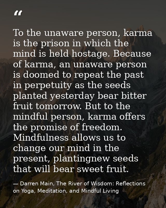 To the unaware person, karma is the prison in which the mind is held hostage. Because of karma, an unaware person is doo — Darren Main, The River of Wisdom: Reflections on Yoga, Meditation, and Mindful Living