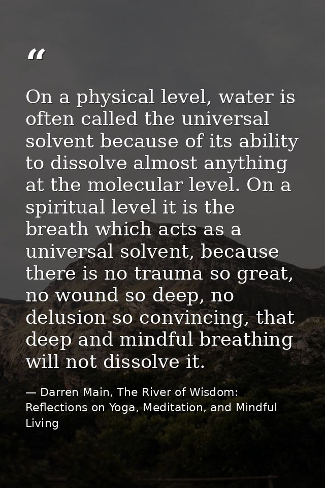 On a physical level, water is often called the universal solvent because of its ability to dissolve almost anything at t — Darren Main, The River of Wisdom: Reflections on Yoga, Meditation, and Mindful Living