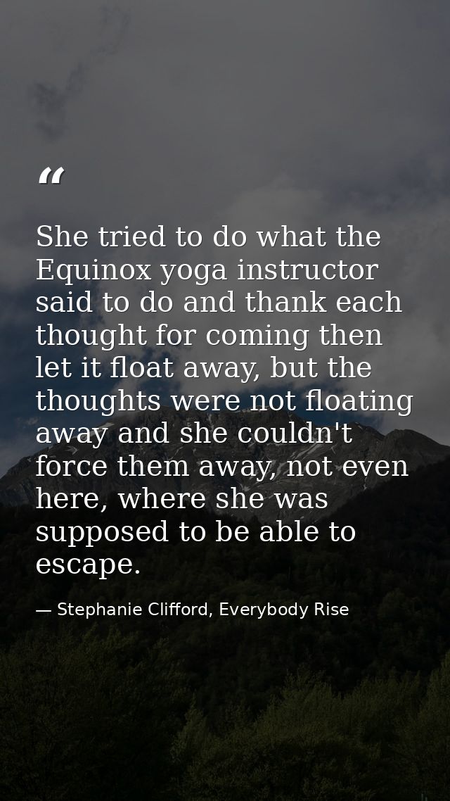 She tried to do what the Equinox yoga instructor said to do and thank each thought for coming then let it float away, bu — Stephanie Clifford, Everybody Rise