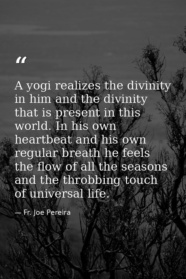 A yogi realizes the divinity in him and the divinity that is present in this world. In his own heartbeat and his own reg — Fr. Joe Pereira