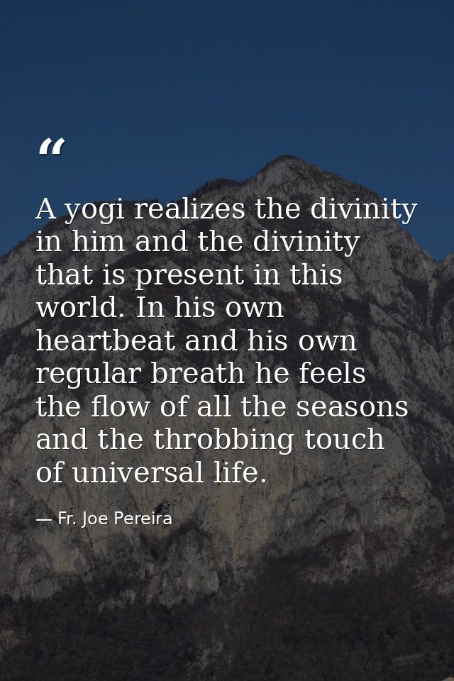 A yogi realizes the divinity in him and the divinity that is present in this world. In his own heartbeat and his own reg — Fr. Joe Pereira