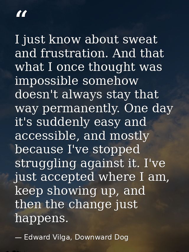 I just know about sweat and frustration. And that what I once thought was impossible somehow doesn't always stay that wa — Edward Vilga, Downward Dog