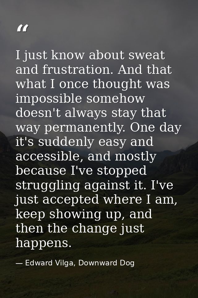 I just know about sweat and frustration. And that what I once thought was impossible somehow doesn't always stay that wa — Edward Vilga, Downward Dog