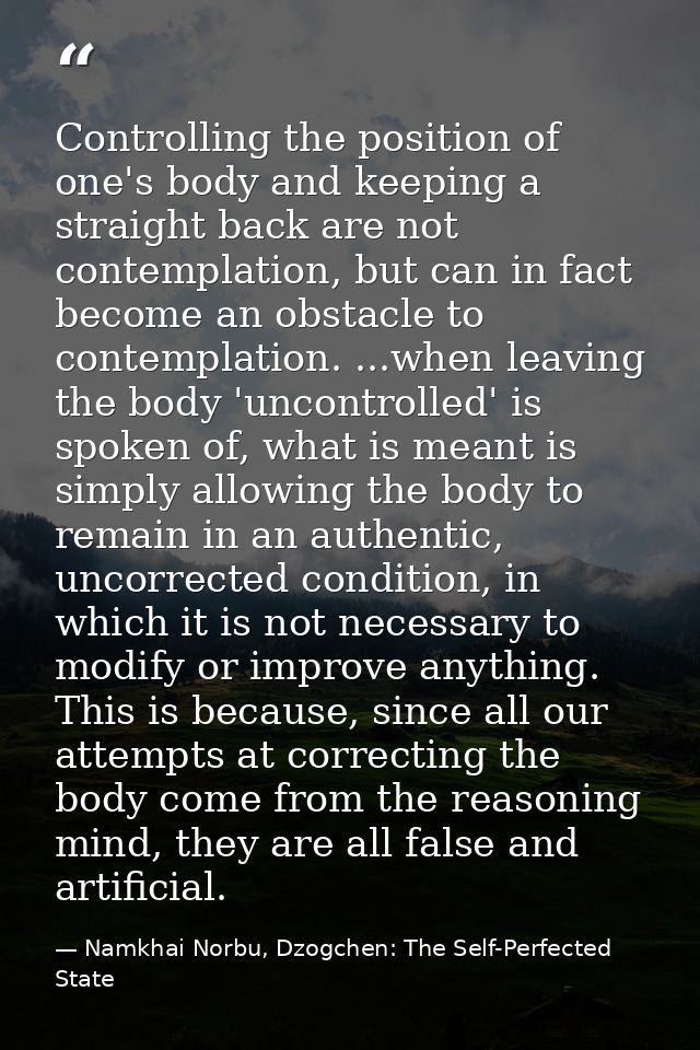 Controlling the position of one's body and keeping a straight back are not contemplation, but can in fact become an obst — Namkhai Norbu, Dzogchen: The Self-Perfected State