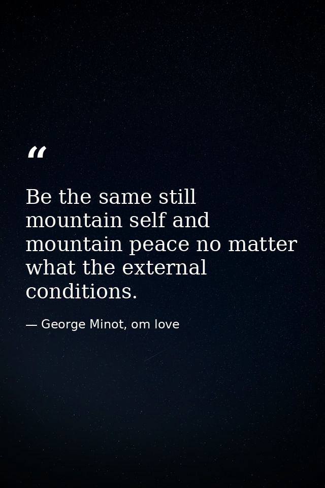 Be the same still mountain self and mountain peace no matter what the external conditions. — George Minot, om love