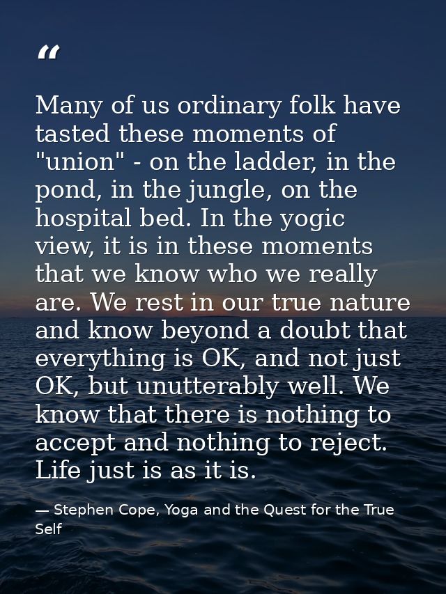 Many of us ordinary folk have tasted these moments of "union" - on the ladder, in the pond, in the jungle, on the hospit — Stephen Cope, Yoga and the Quest for the True Self