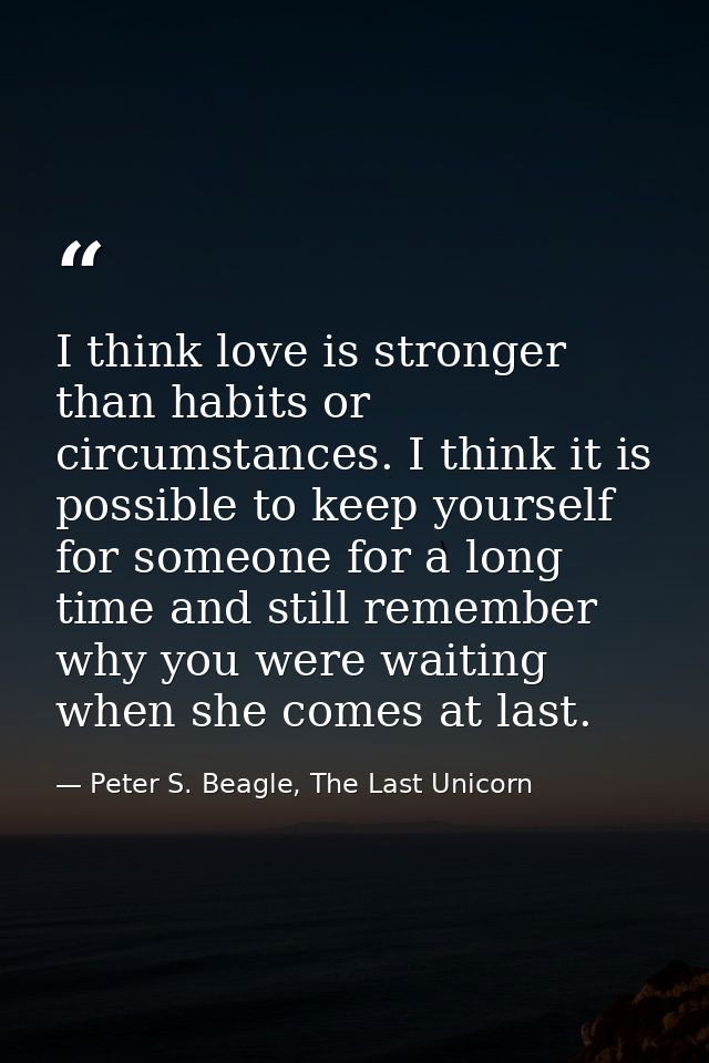 I think love is stronger than habits or circumstances. I think it is possible to keep yourself for someone for a long ti — Peter S. Beagle, The Last Unicorn