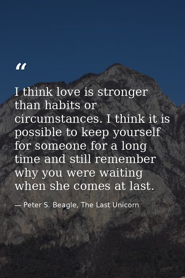 I think love is stronger than habits or circumstances. I think it is possible to keep yourself for someone for a long ti — Peter S. Beagle, The Last Unicorn