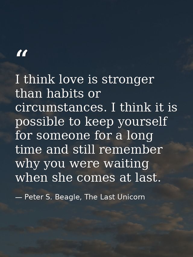 I think love is stronger than habits or circumstances. I think it is possible to keep yourself for someone for a long ti — Peter S. Beagle, The Last Unicorn
