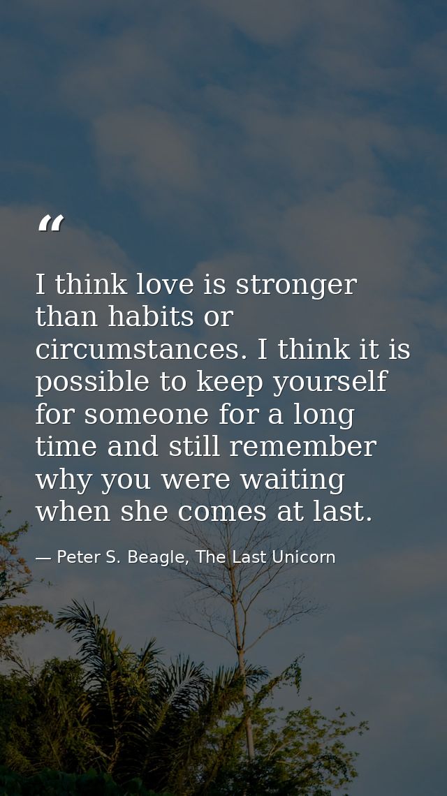 I think love is stronger than habits or circumstances. I think it is possible to keep yourself for someone for a long ti — Peter S. Beagle, The Last Unicorn