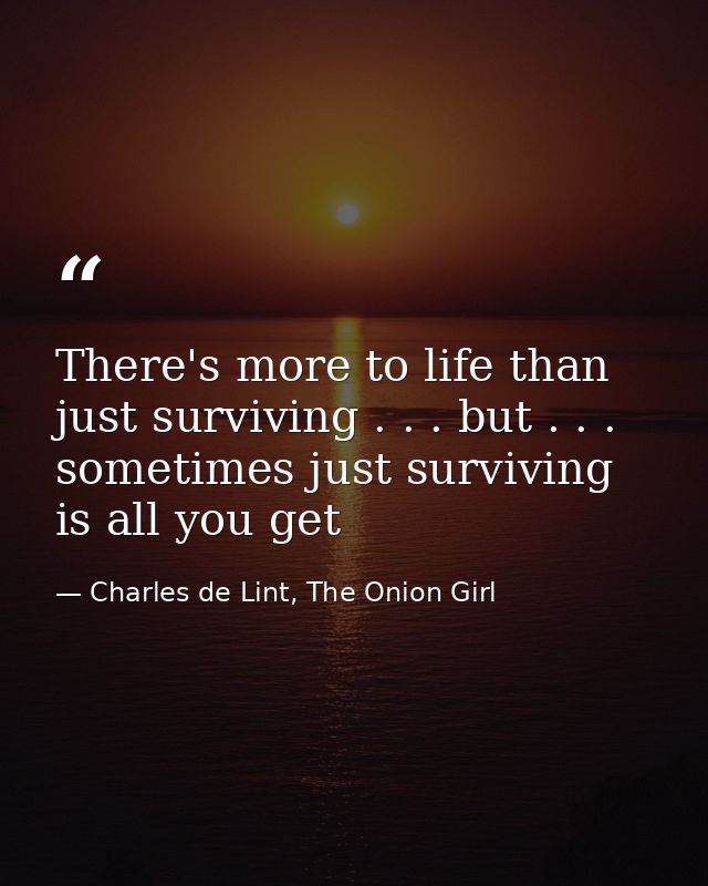 There's more to life than just surviving . . . but . . . sometimes just surviving is all you get — Charles de Lint, The Onion Girl