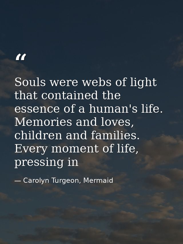 Souls were webs of light that contained the essence of a human's life. Memories and loves, children and families. Every  — Carolyn Turgeon, Mermaid