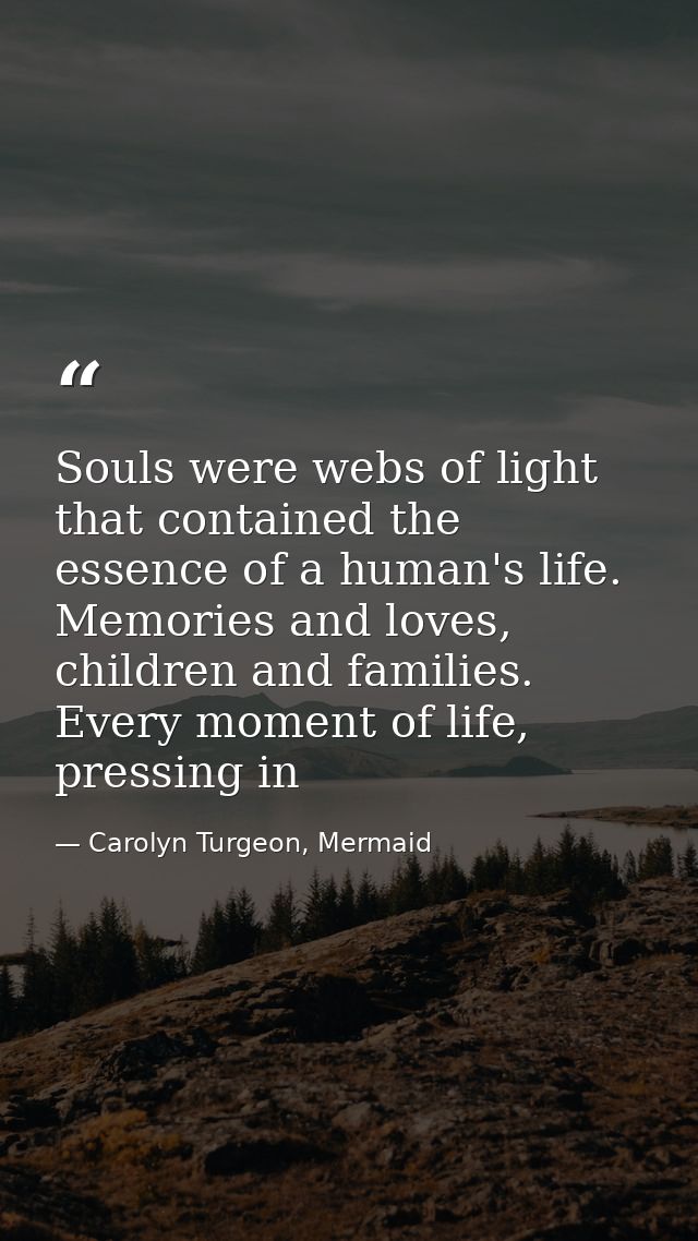 Souls were webs of light that contained the essence of a human's life. Memories and loves, children and families. Every  — Carolyn Turgeon, Mermaid