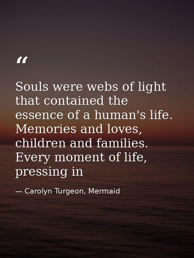 Souls were webs of light that contained the essence of a human's life. Memories and loves, children and families. Every  — Carolyn Turgeon, Mermaid