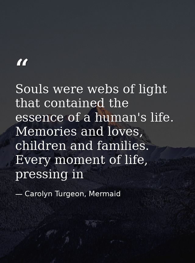 Souls were webs of light that contained the essence of a human's life. Memories and loves, children and families. Every  — Carolyn Turgeon, Mermaid
