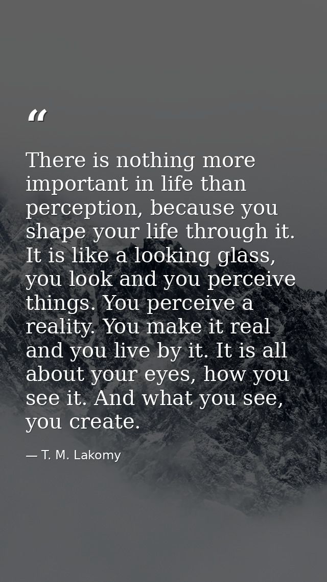 There is nothing more important in life than perception, because you shape your life through it. It is like a looking gl — T. M. Lakomy