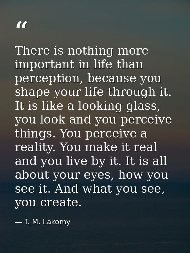There is nothing more important in life than perception, because you shape your life through it. It is like a looking gl — T. M. Lakomy