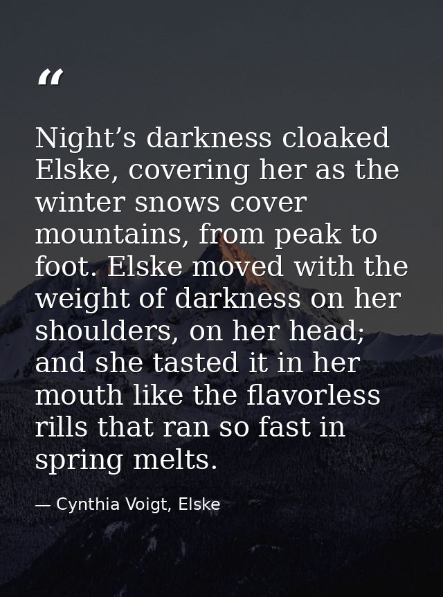Night’s darkness cloaked Elske, covering her as the winter snows cover mountains, from peak to foot. Elske moved with th — Cynthia Voigt, Elske
