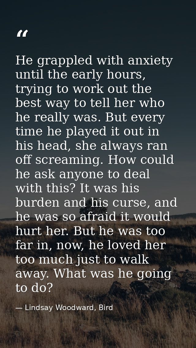 He grappled with anxiety until the early hours, trying to work out the best way to tell her who he really was. But every — Lindsay Woodward, Bird