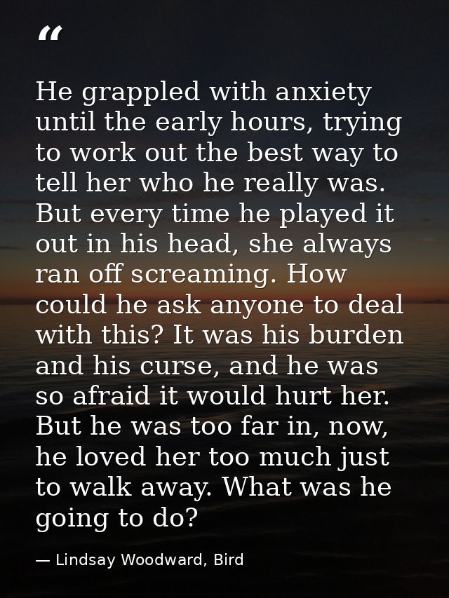 He grappled with anxiety until the early hours, trying to work out the best way to tell her who he really was. But every — Lindsay Woodward, Bird