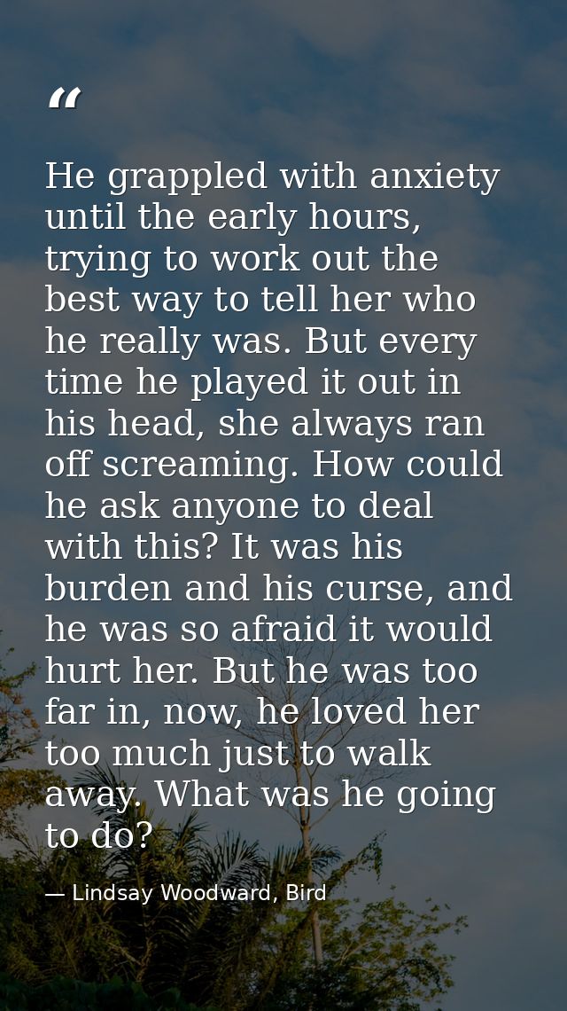 He grappled with anxiety until the early hours, trying to work out the best way to tell her who he really was. But every — Lindsay Woodward, Bird