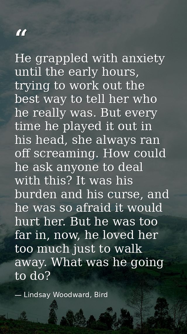 He grappled with anxiety until the early hours, trying to work out the best way to tell her who he really was. But every — Lindsay Woodward, Bird
