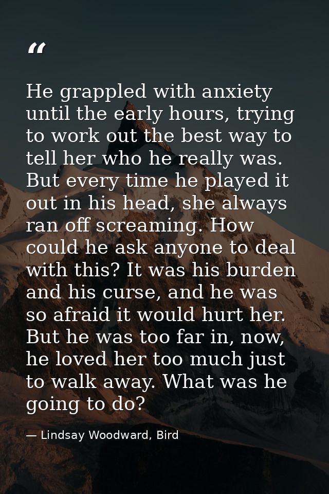 He grappled with anxiety until the early hours, trying to work out the best way to tell her who he really was. But every — Lindsay Woodward, Bird
