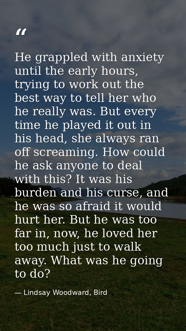 He grappled with anxiety until the early hours, trying to work out the best way to tell her who he really was. But every — Lindsay Woodward, Bird