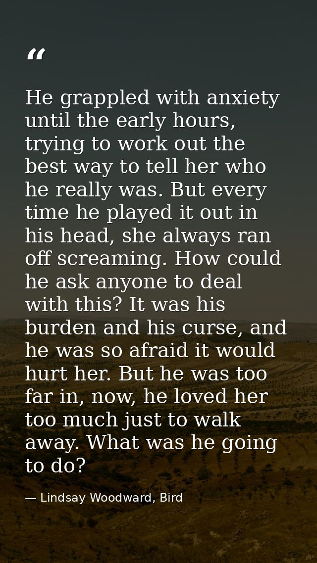 He grappled with anxiety until the early hours, trying to work out the best way to tell her who he really was. But every — Lindsay Woodward, Bird