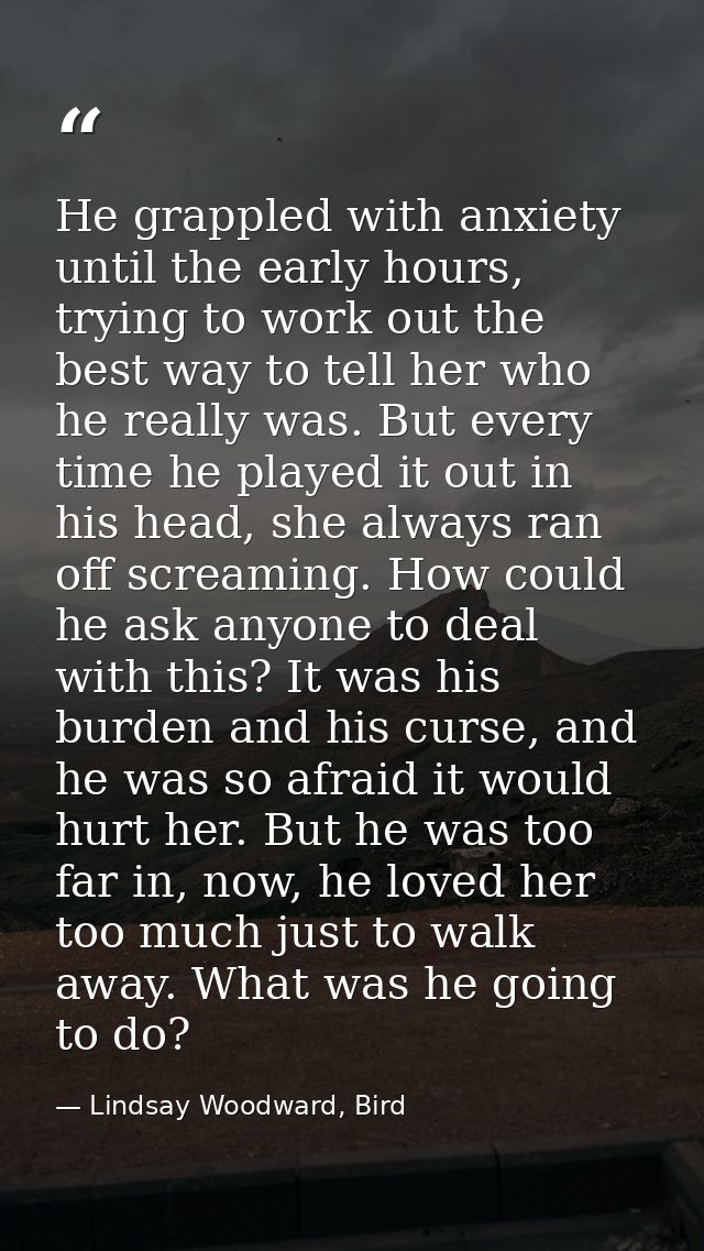 He grappled with anxiety until the early hours, trying to work out the best way to tell her who he really was. But every — Lindsay Woodward, Bird