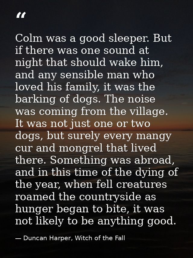 Colm was a good sleeper. But if there was one sound at night that should wake him, and any sensible man who loved his fa — Duncan Harper, Witch of the Fall