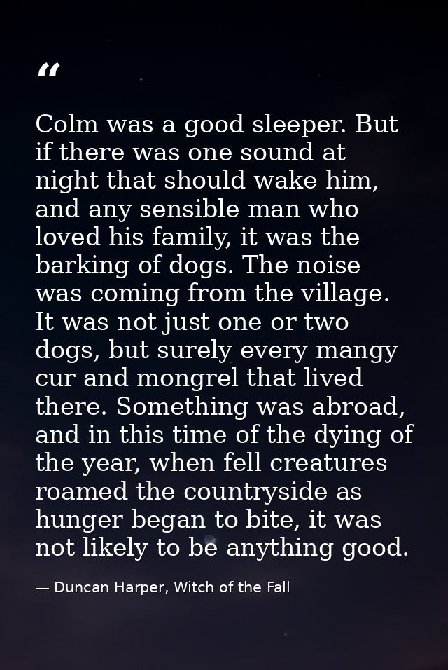 Colm was a good sleeper. But if there was one sound at night that should wake him, and any sensible man who loved his fa — Duncan Harper, Witch of the Fall
