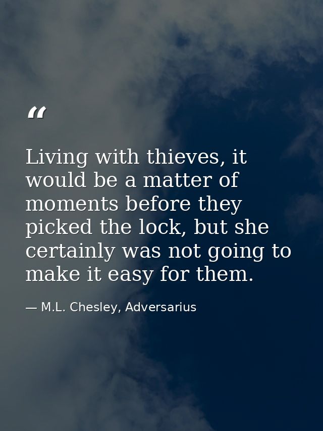 Living with thieves, it would be a matter of moments before they picked the lock, but she certainly was not going to mak — M.L. Chesley, Adversarius