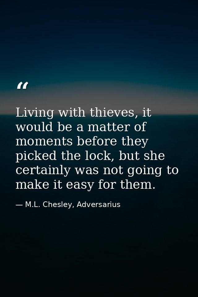 Living with thieves, it would be a matter of moments before they picked the lock, but she certainly was not going to mak — M.L. Chesley, Adversarius