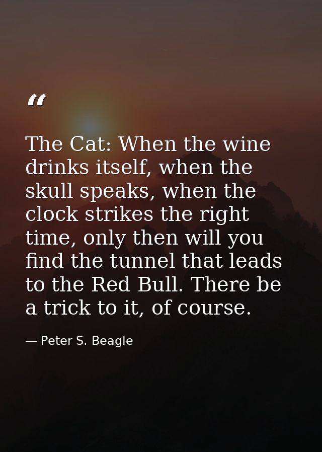 The Cat: When the wine drinks itself, when the skull speaks, when the clock strikes the right time, only then will you f — Peter S. Beagle