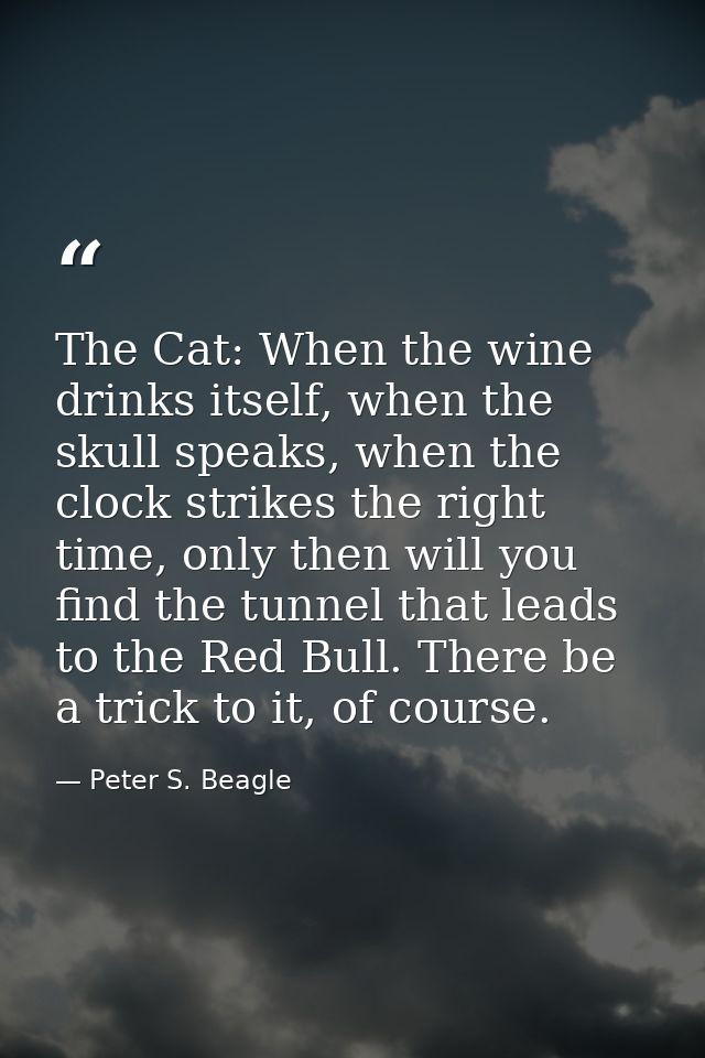 The Cat: When the wine drinks itself, when the skull speaks, when the clock strikes the right time, only then will you f — Peter S. Beagle